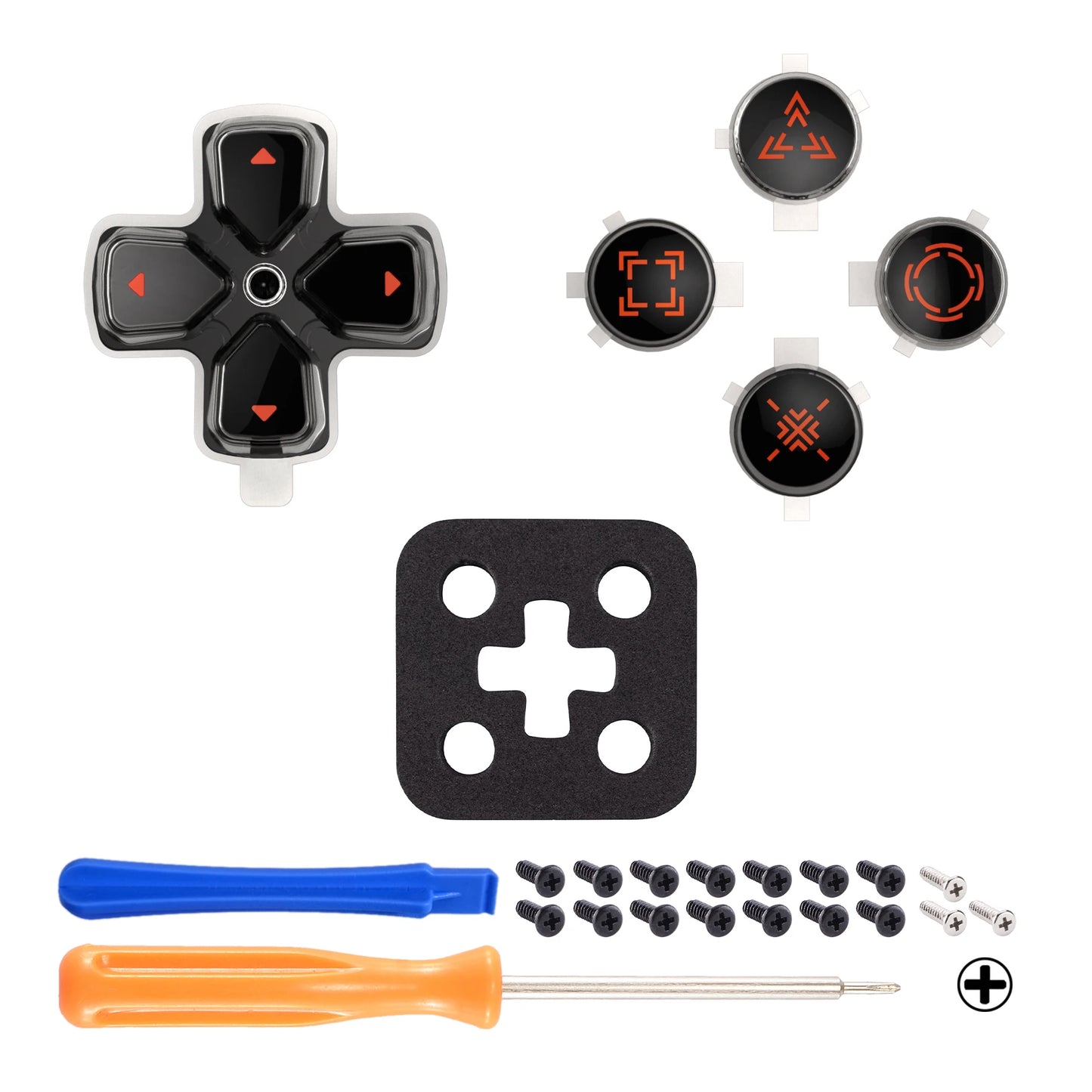 eXtremeRate Custom Dpad Action Buttons Three-Tone Black & Clear with Symbols D-pad Face Buttons Compatible with ps5 Controller
