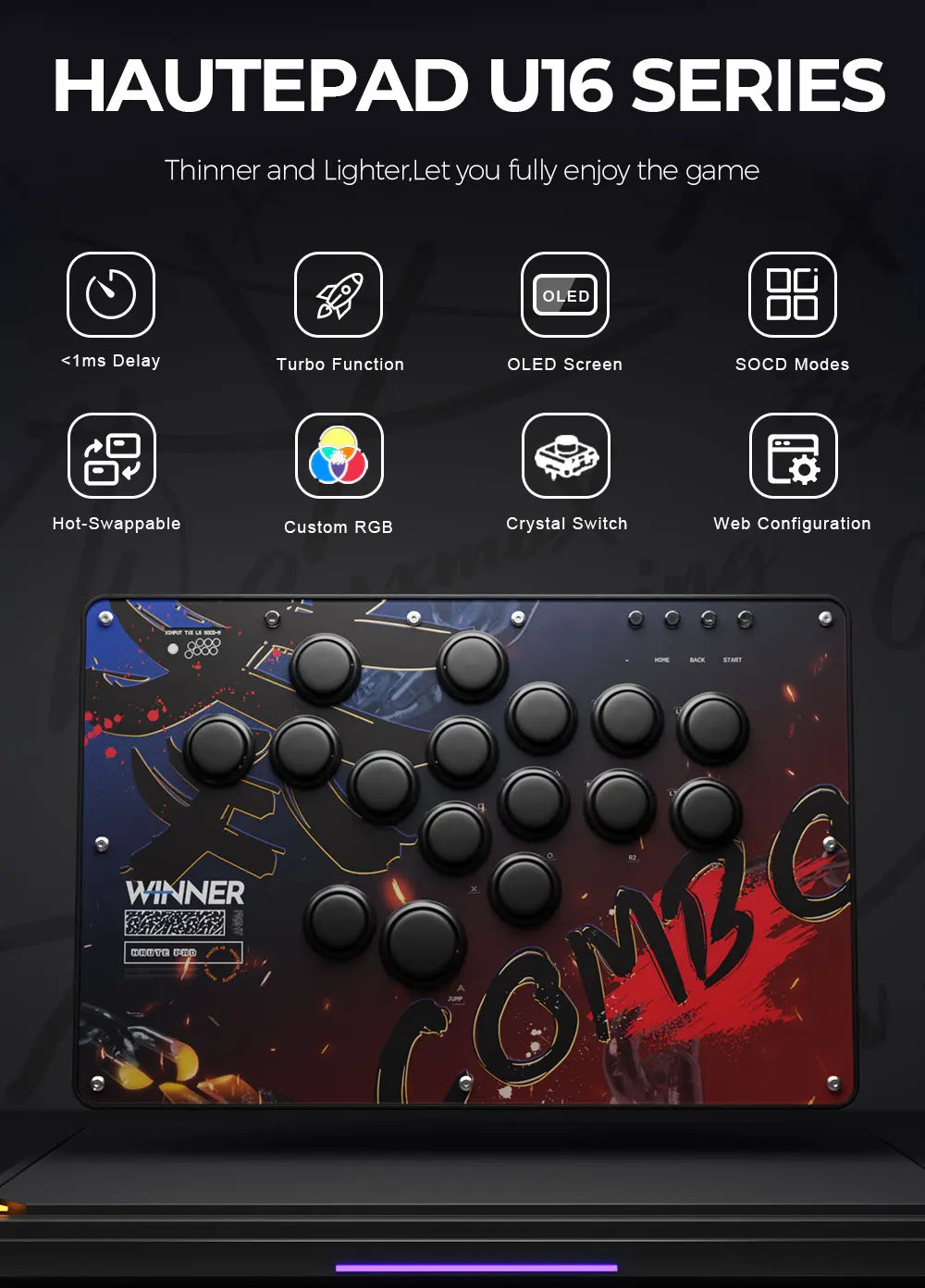 Haute42 U16 Arcade Leverless Controller for PC/PS5/PS4/Switch