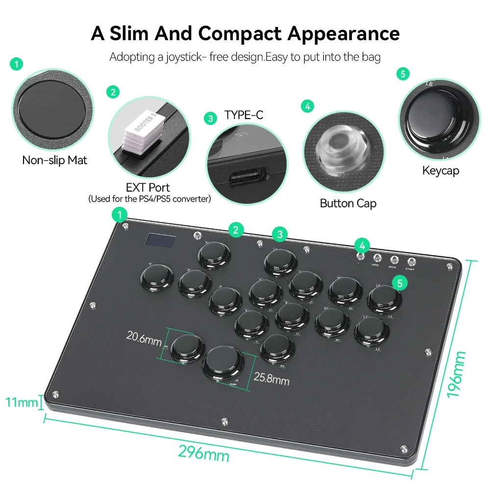 Haute42 U16 Arcade Leverless Controller for PC/PS5/PS4/Switch