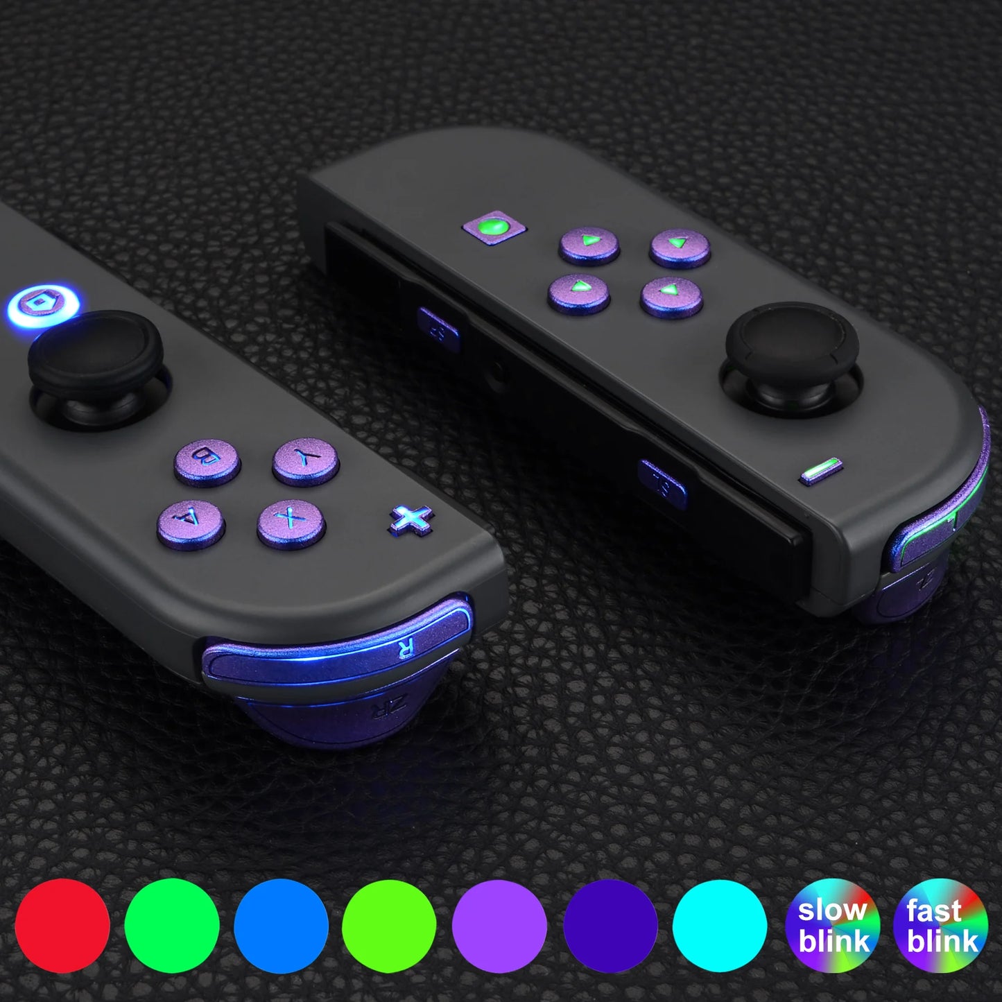 eXtremeRate 7 Colors 9 Modes DFS LED Kit Multi-Colors Luminated Classical Symbols Face Buttons for NS Switch & OLED JoyCon