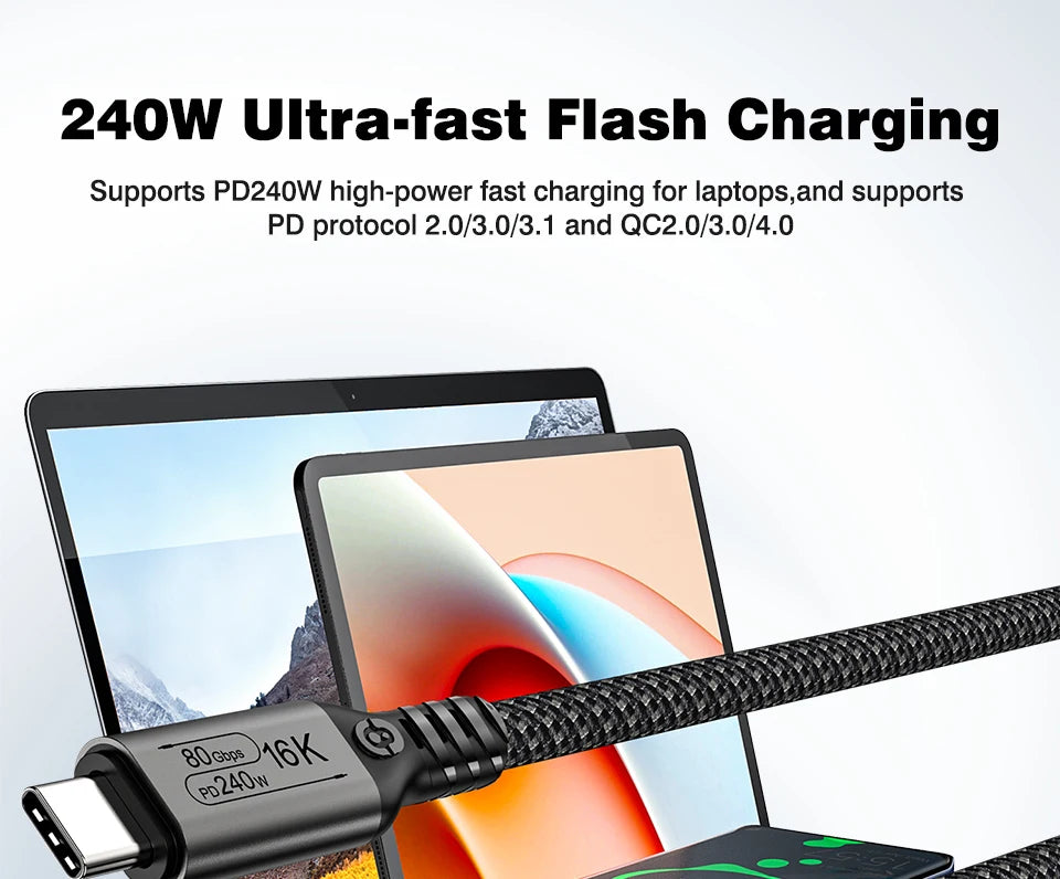 UGOURD 80Gbps Thunderbolt 5 Cable Certified Chip USB-C 20Gbps 240W 16K