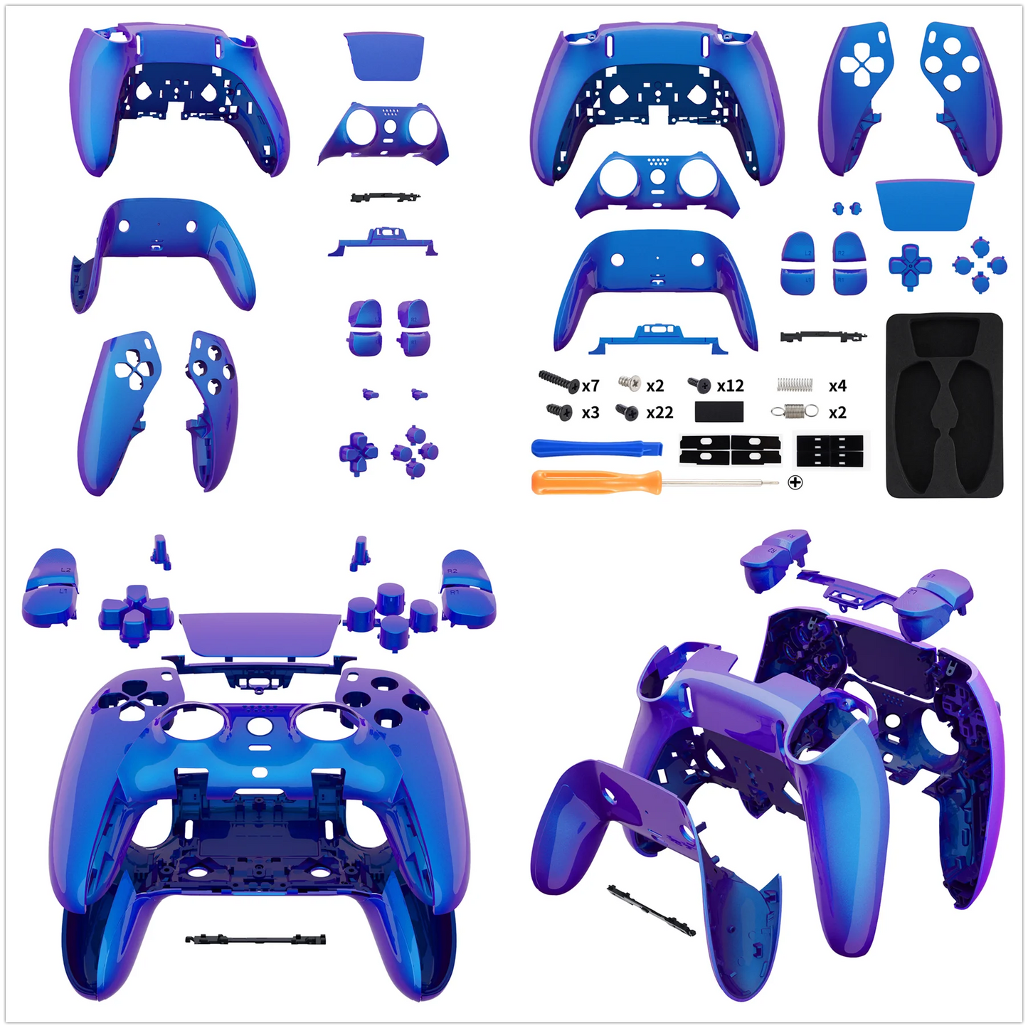 eXtremeRate Black Full Set Housing Shell with Buttons Touchpad Cover for ps5 Edge Controller - Single & Transparent Series