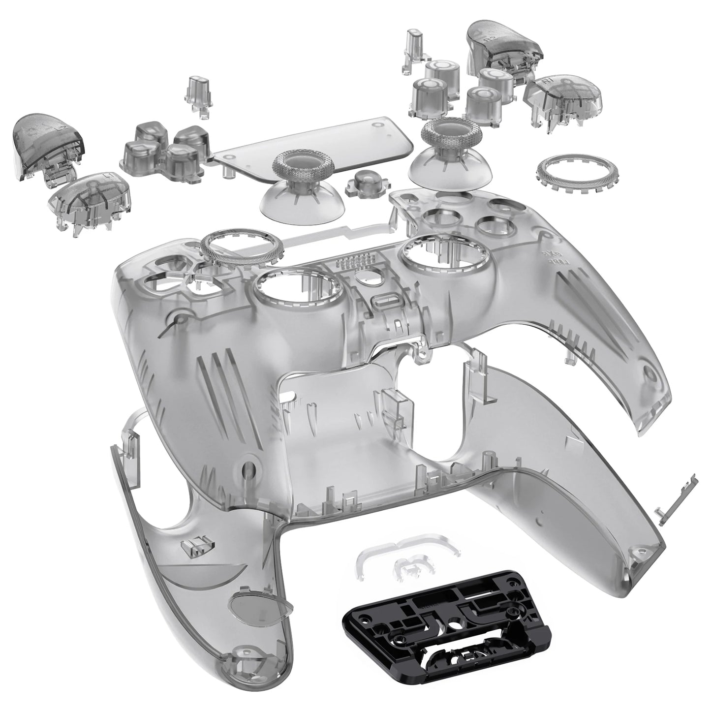 eXtremeRate Luna Redesigned Full Set Housing Shell Buttons Touchpad Cover for ps5 Controller BDM-030/040/050 - Clear Series