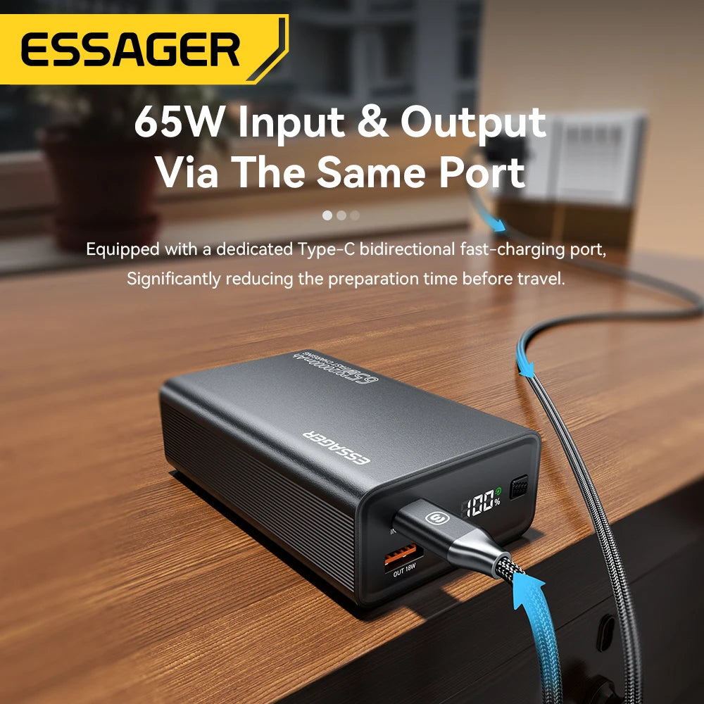 Essager Power Bank 20000mAh Portable PD 65W Fast Charging for iPhone17 16 15 Laptop Mac