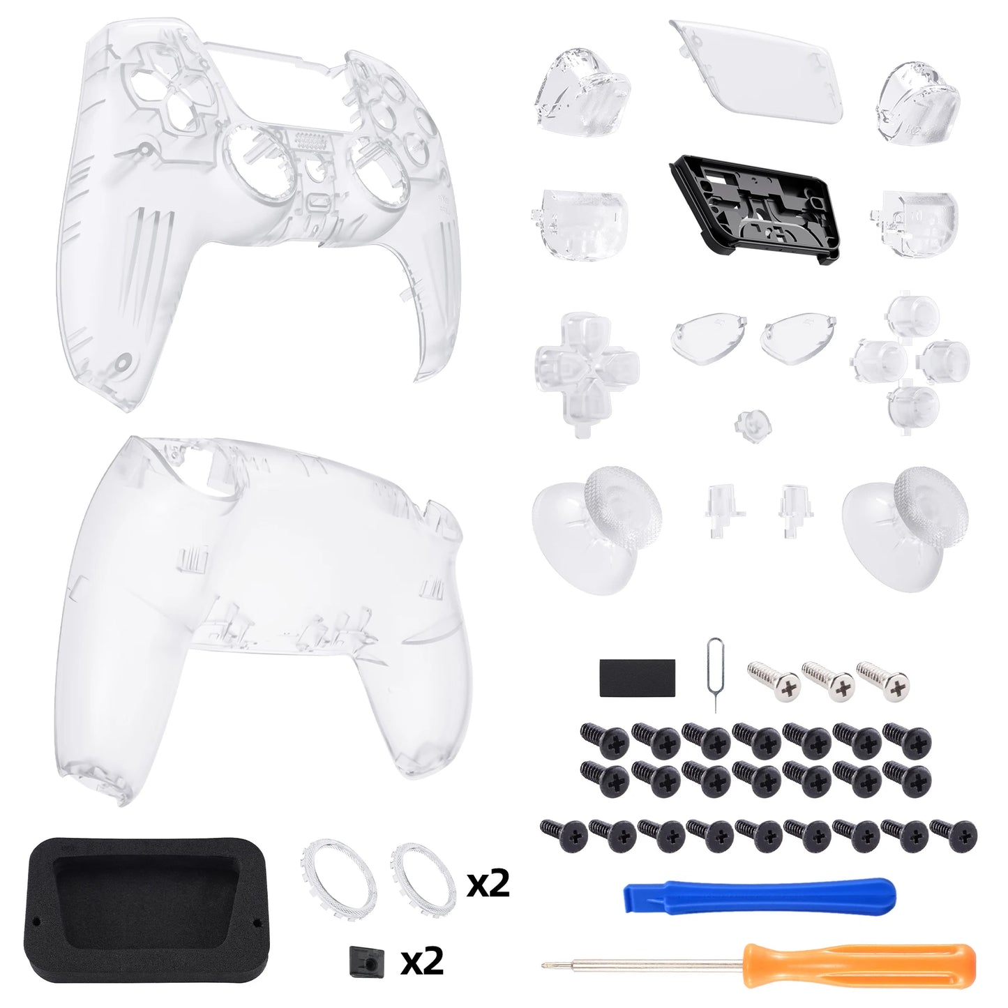 eXtremeRate Luna Redesigned Full Set Housing Shell Buttons Touchpad Cover for ps5 Controller BDM-030/040/050 - Clear Series