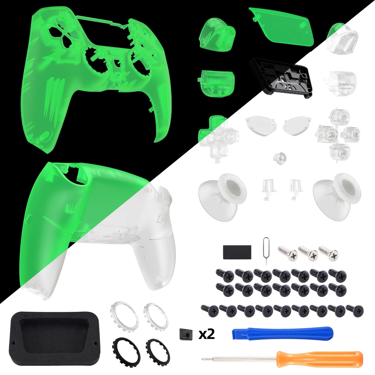 eXtremeRate Luna Redesigned Full Set Housing Shell Buttons Touchpad Cover for ps5 Controller BDM-030/040/050 - Clear Series