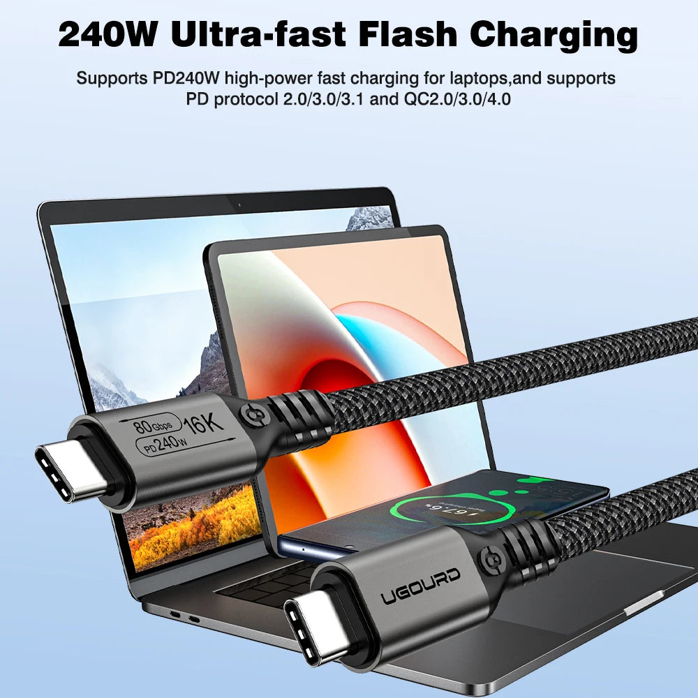 UGOURD 80Gbps Thunderbolt 5 Cable Certified Chip USB-C 20Gbps 240W 16K