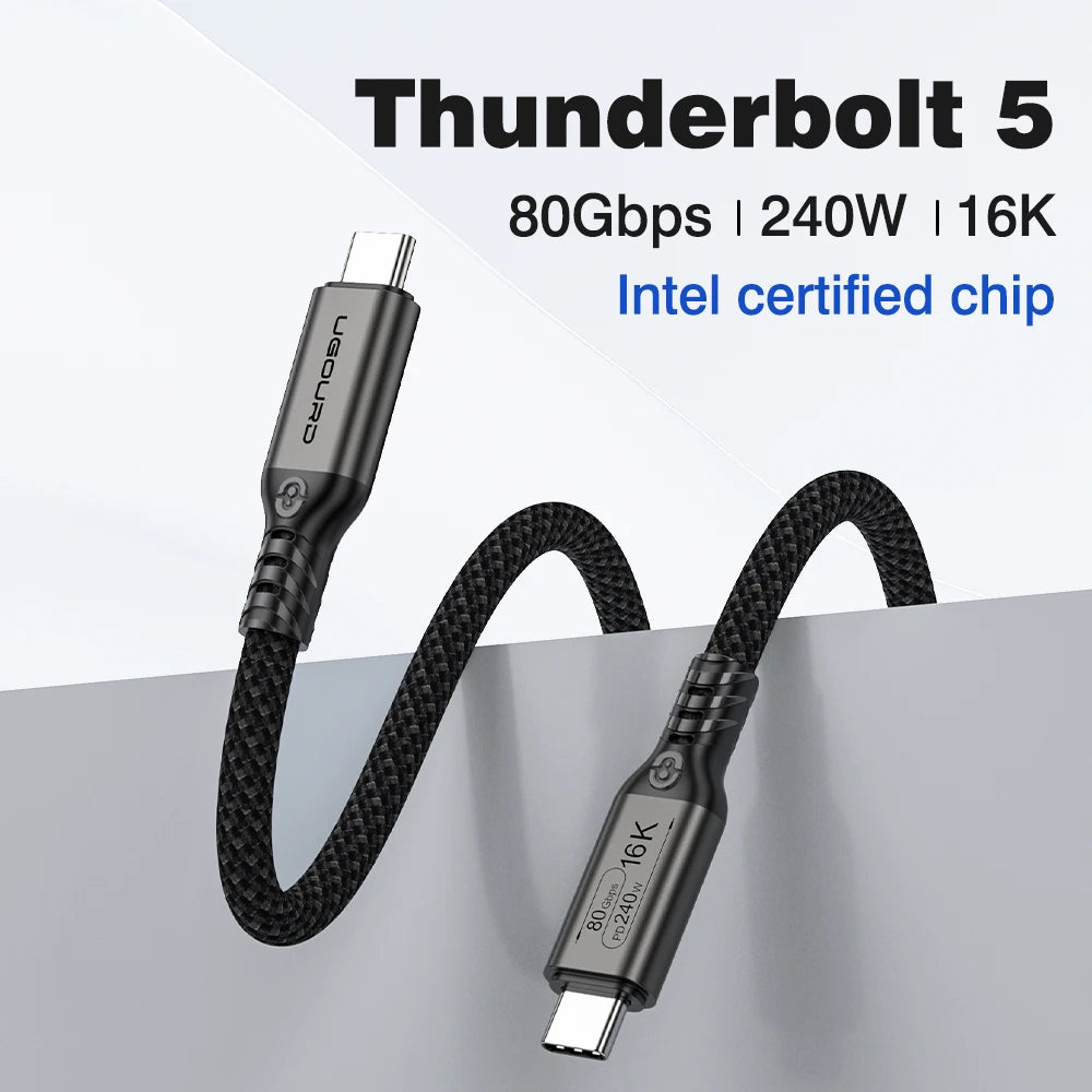 UGOURD 80Gbps Thunderbolt 5 Cable Certified Chip USB-C 20Gbps 240W 16K