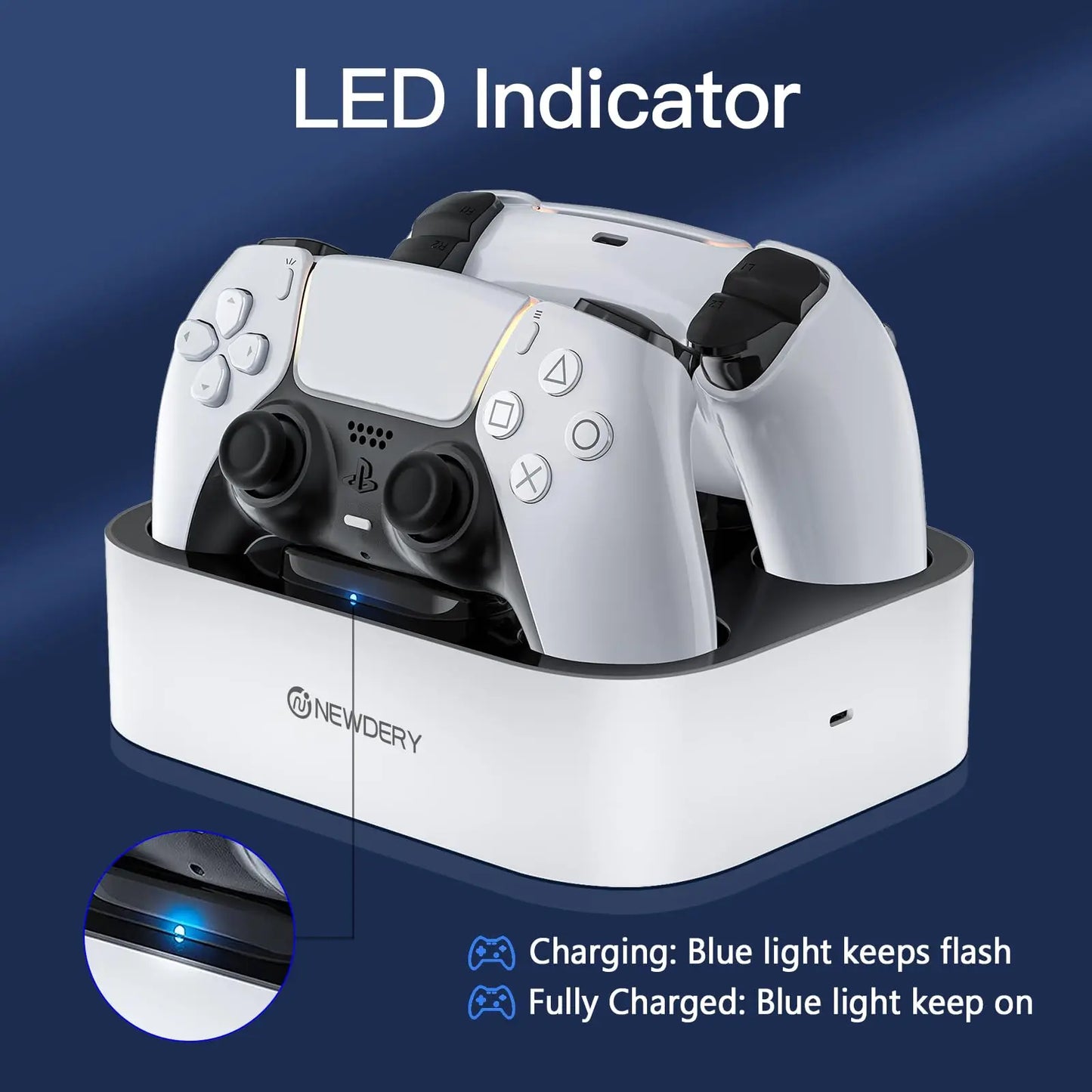 NEWDERY Controller Charger Station for PS5 Controller Fast Charging Dock