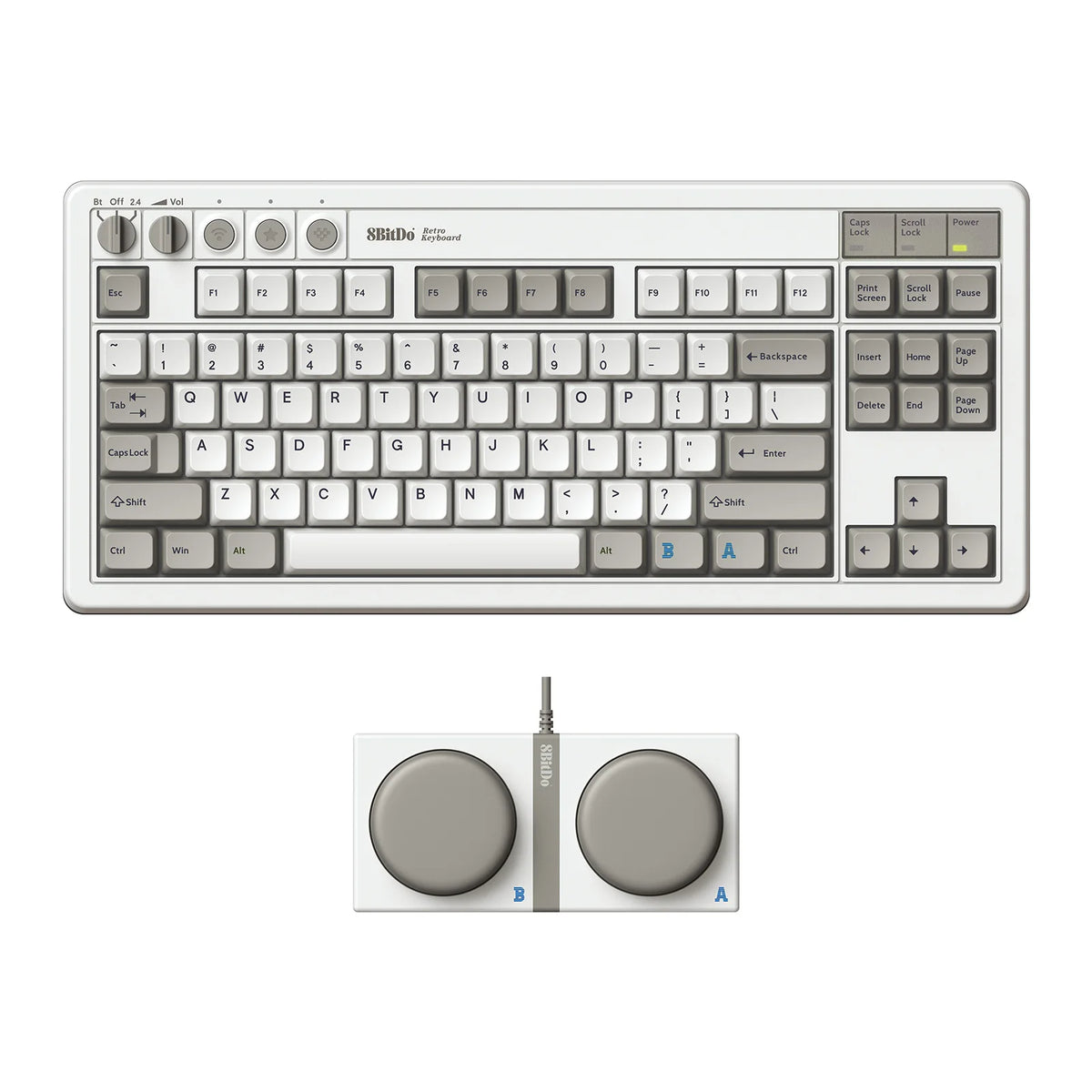 8BitDo Retro Mechanical Keyboard, BT/2.4G/USB-C Hot Swappable Gaming Keyboard with 87 Keys, Dual Super Programmable Buttons