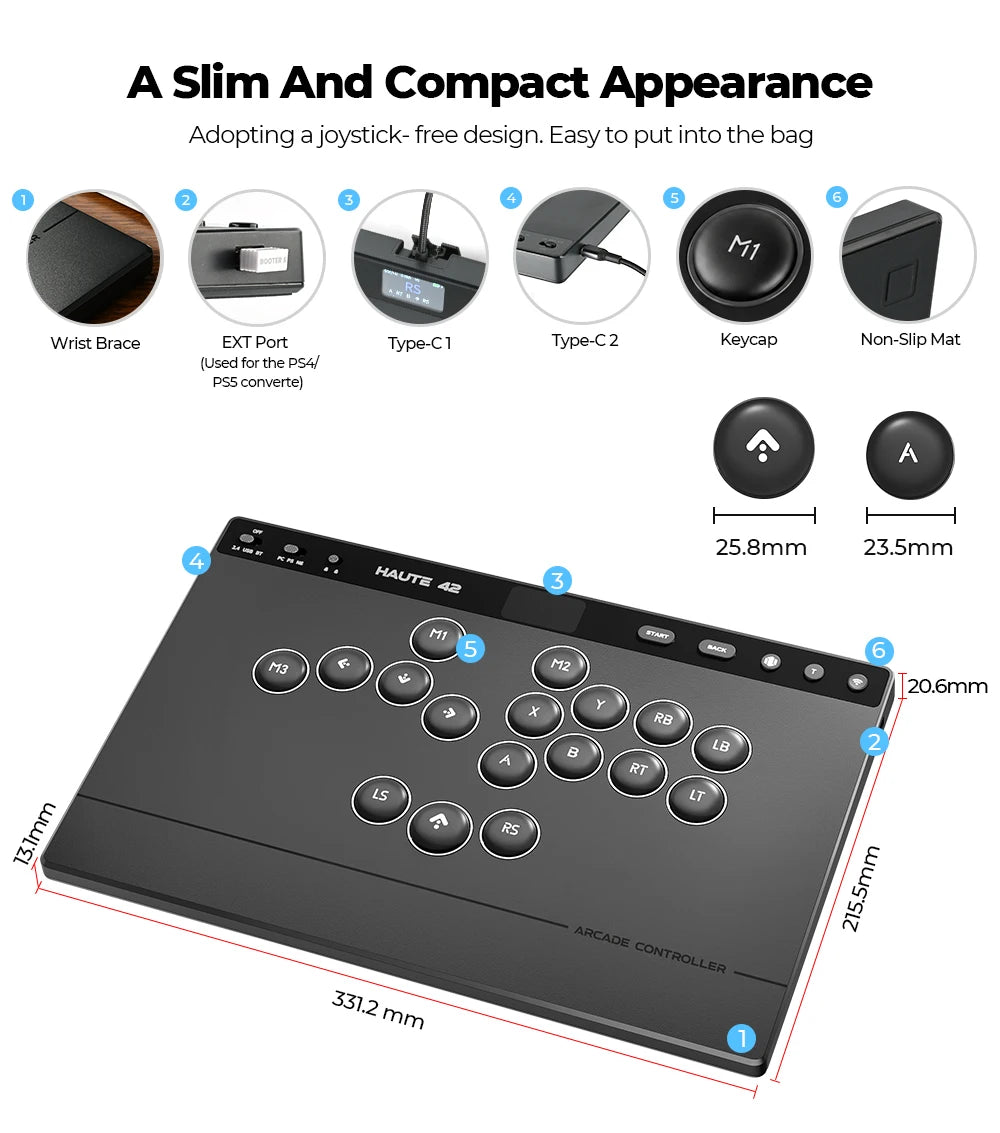 Haute42 W-P1 Wired/2.4G Wireless Hitbox Leverless Controller For PC/PS5/Switch