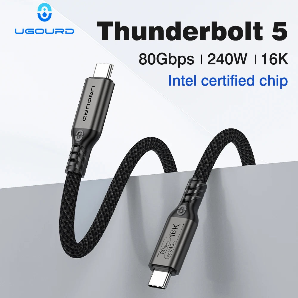UGOURD 80Gbps Thunderbolt 5 Cable Certified Chip USB-C 20Gbps 240W 16K