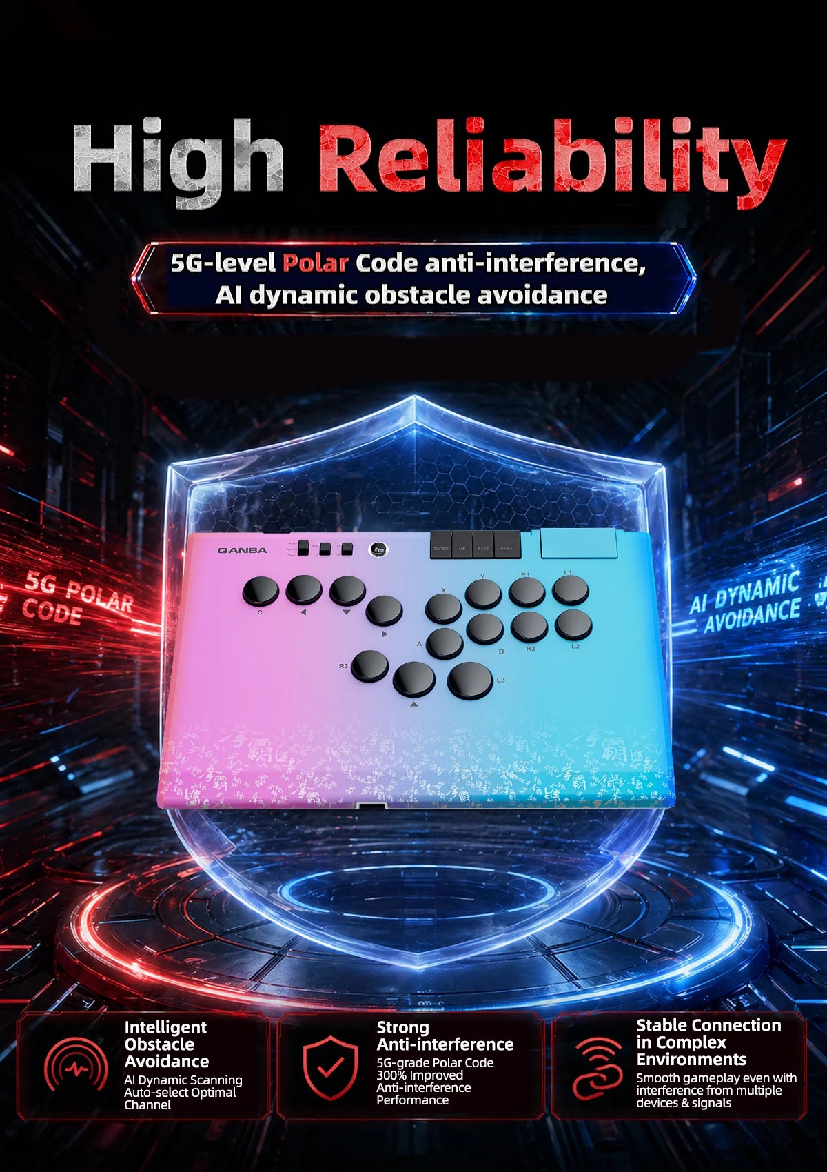 Qanba Ruby Wireless  Leverless Gaming Controller For PC/Steam/Android