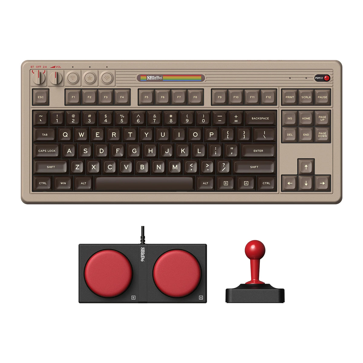 8BitDo Retro Mechanical Keyboard, BT/2.4G/USB-C Hot Swappable Gaming Keyboard with 87 Keys, Dual Super Programmable Buttons