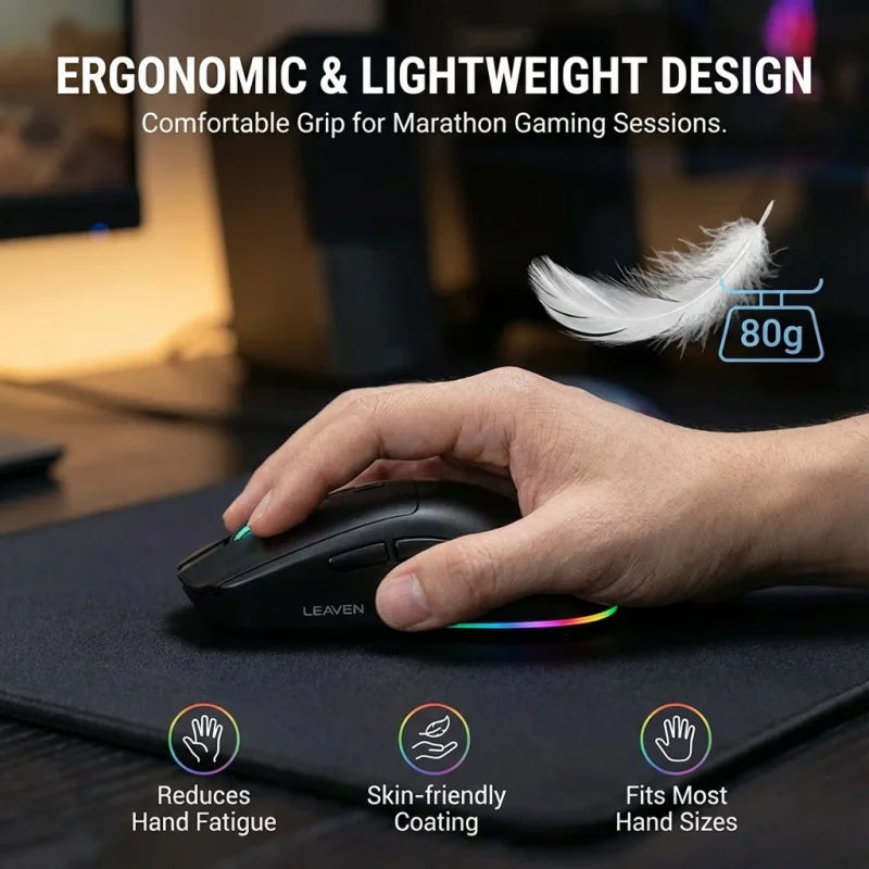 Leaven X3 Wireless Gaming Mouse with Charging Dock, Dual Mode Bluetooth/2.4G