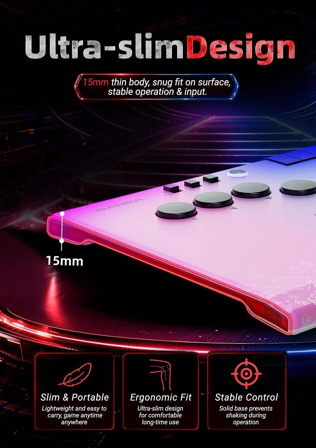 Qanba Ruby Wireless  Leverless Gaming Controller For PC/Steam/Android