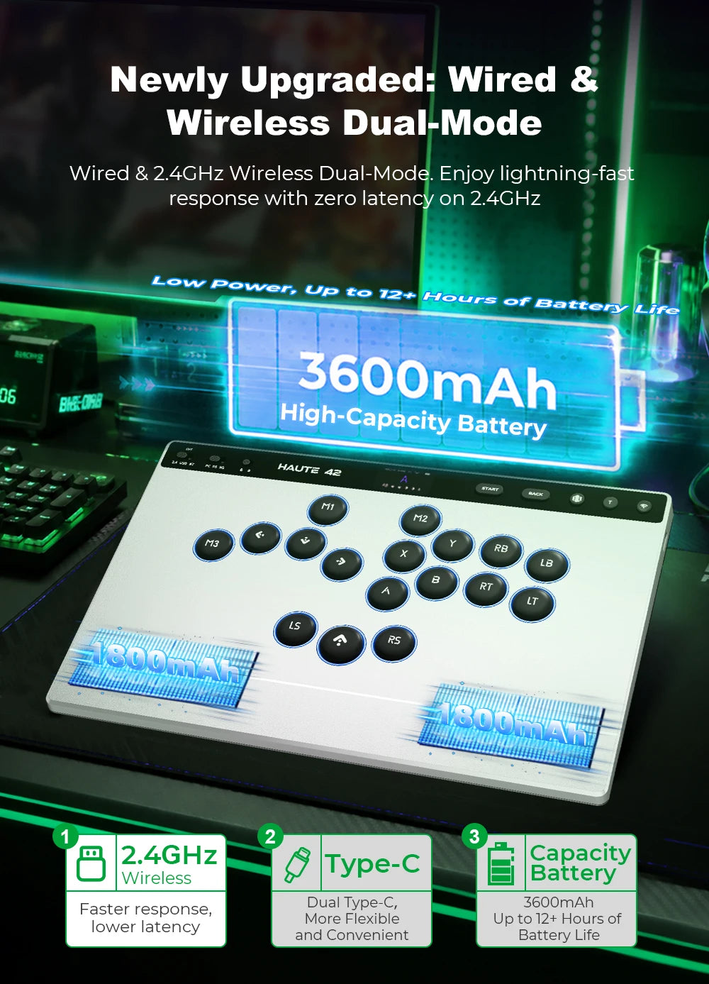 Haute42 W-P1 Wired/2.4G Wireless Hitbox Leverless Controller For PC/PS5/Switch
