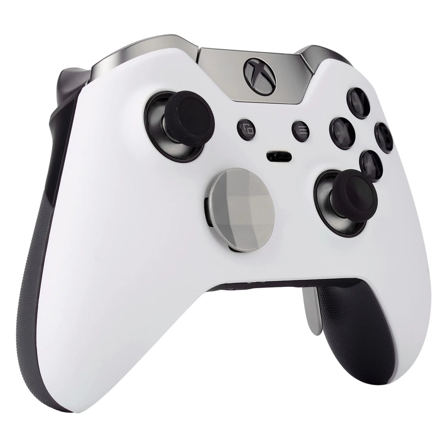 eXtremeRate Front Housing Shell for Xbox One Elite Controller With Accent Rings - White & Chrome Gold & Textured Orange