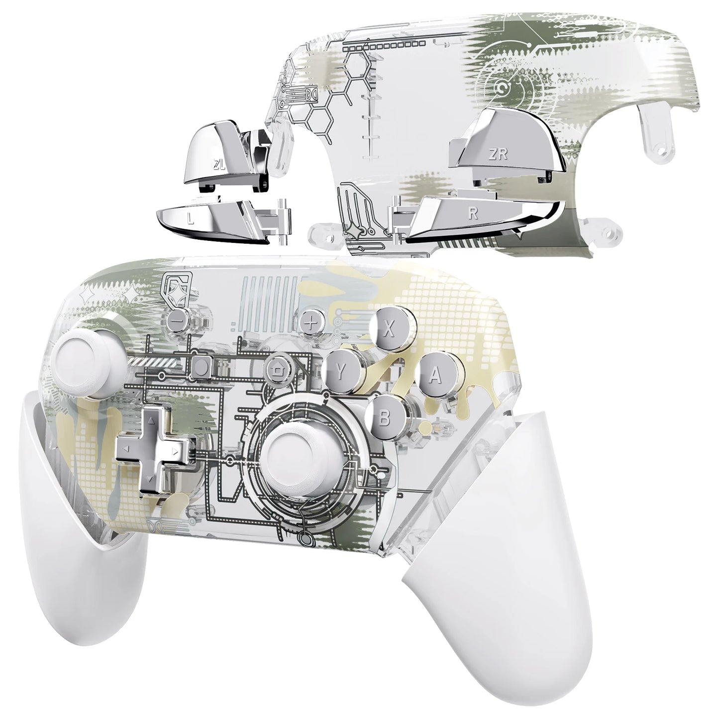 eXtremeRate Replacement Housing Shell for Nintendo Switch Pro Controller - Silver Splatter