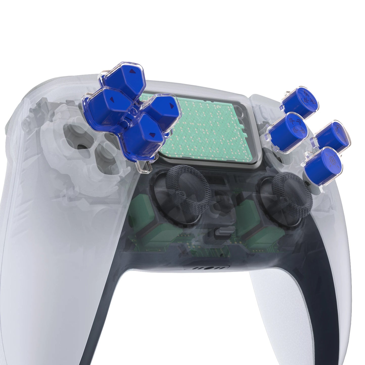 eXtremeRate Custom Dpad Action Buttons Three-Tone Black & Clear with Symbols D-pad Face Buttons Compatible with ps5 Controller