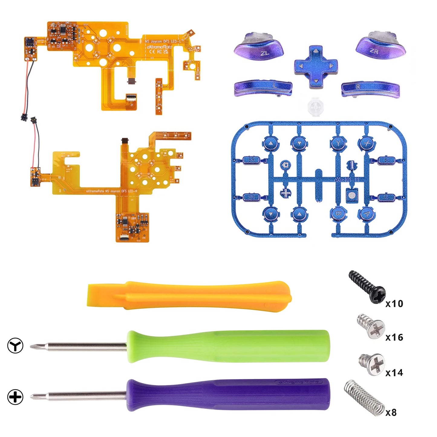 eXtremeRate 7 Colors 9 Modes DFS LED Kit Multi-Colors Luminated Classical Symbols Face Buttons for NS Switch & OLED JoyCon