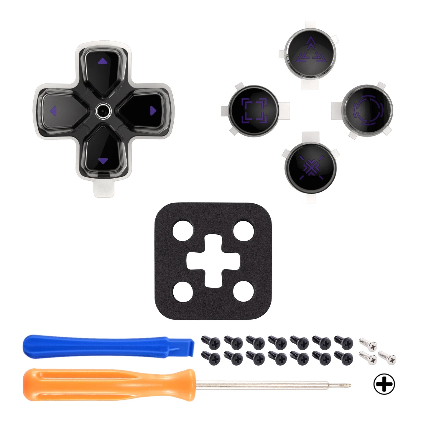 eXtremeRate Custom Dpad Action Buttons Three-Tone Black & Clear with Symbols D-pad Face Buttons Compatible with ps5 Controller