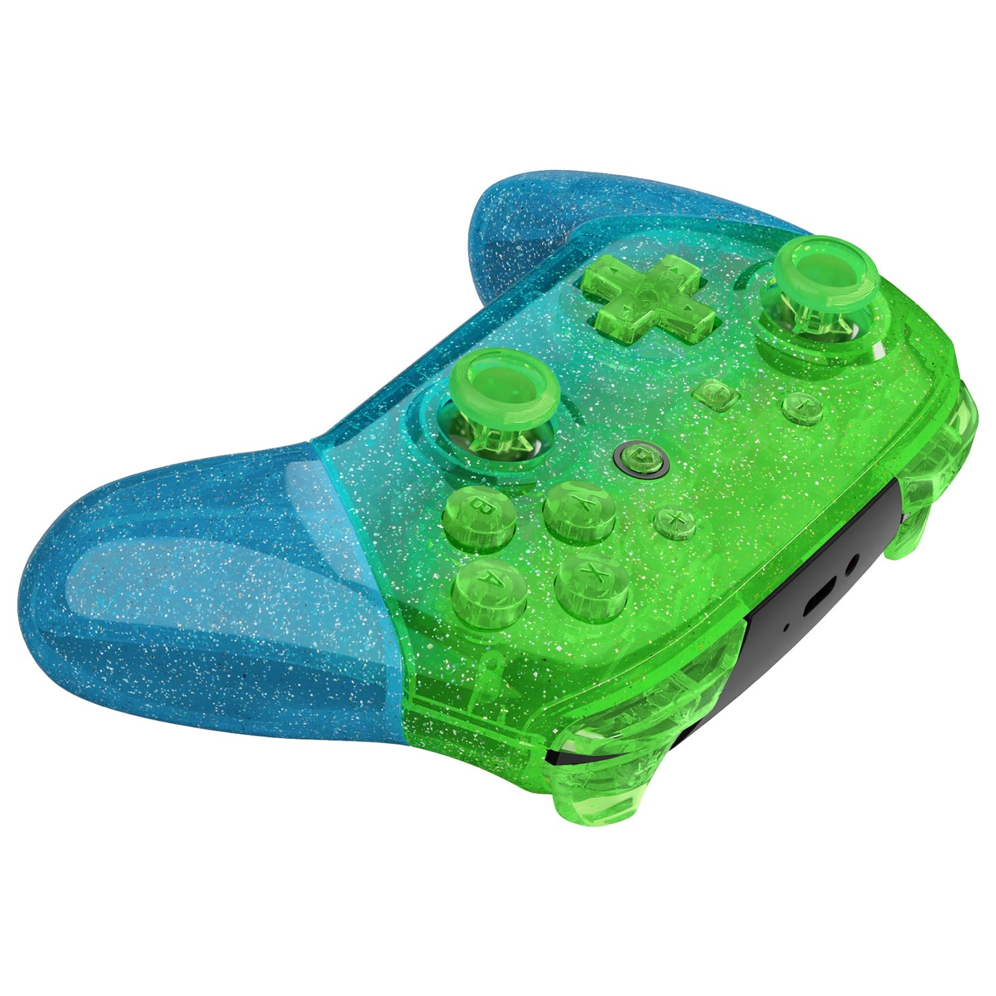 For Nintendo Switch Pro Controller eXtremeRate DIY Replacement Housing Shell - Glitter Gradient Translucent Green Blue