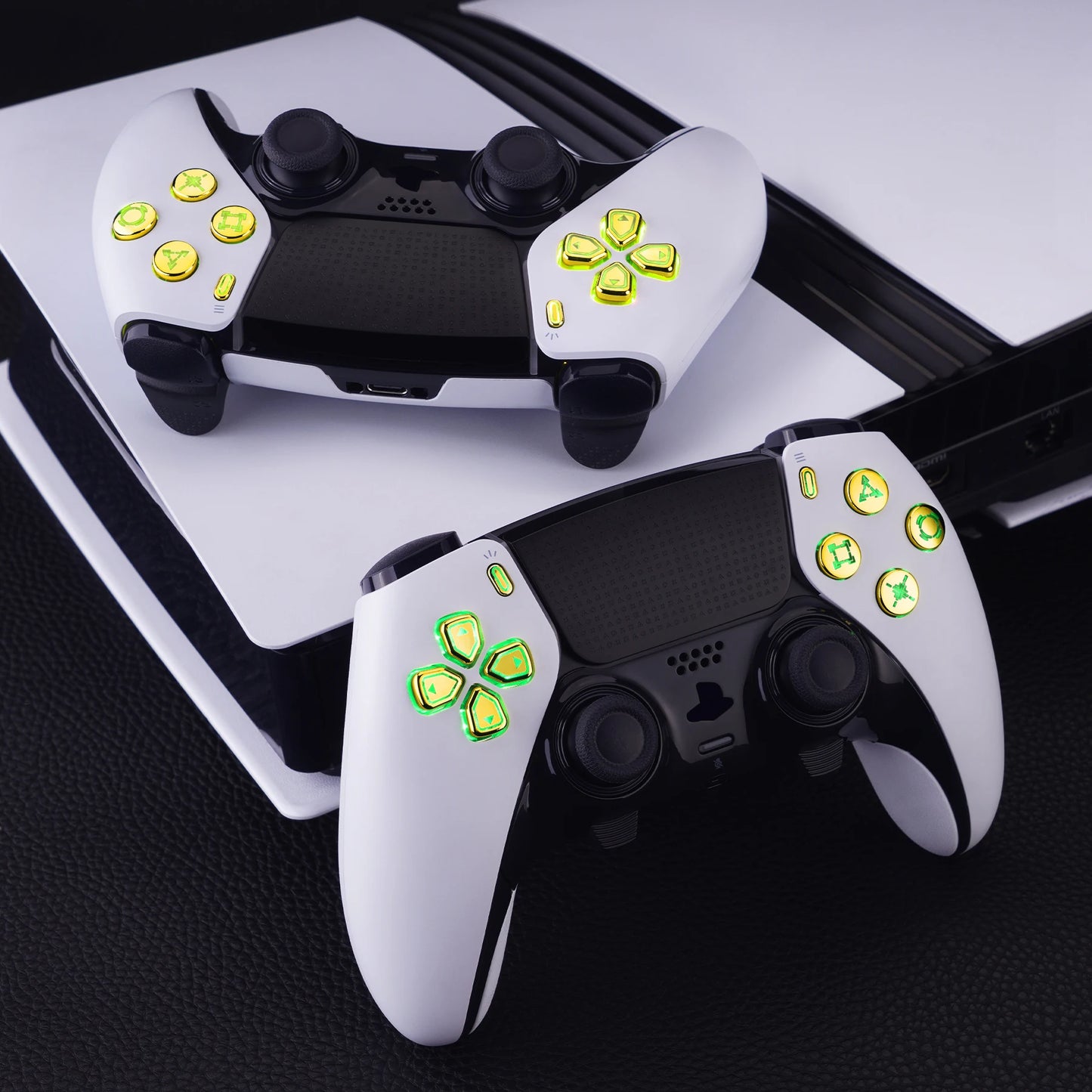 eXtremeRate Multi-Colors RGB Luminated D-pad Action Create Option Home Face Buttons D&F LED Kit for ps5 Edge Controller
