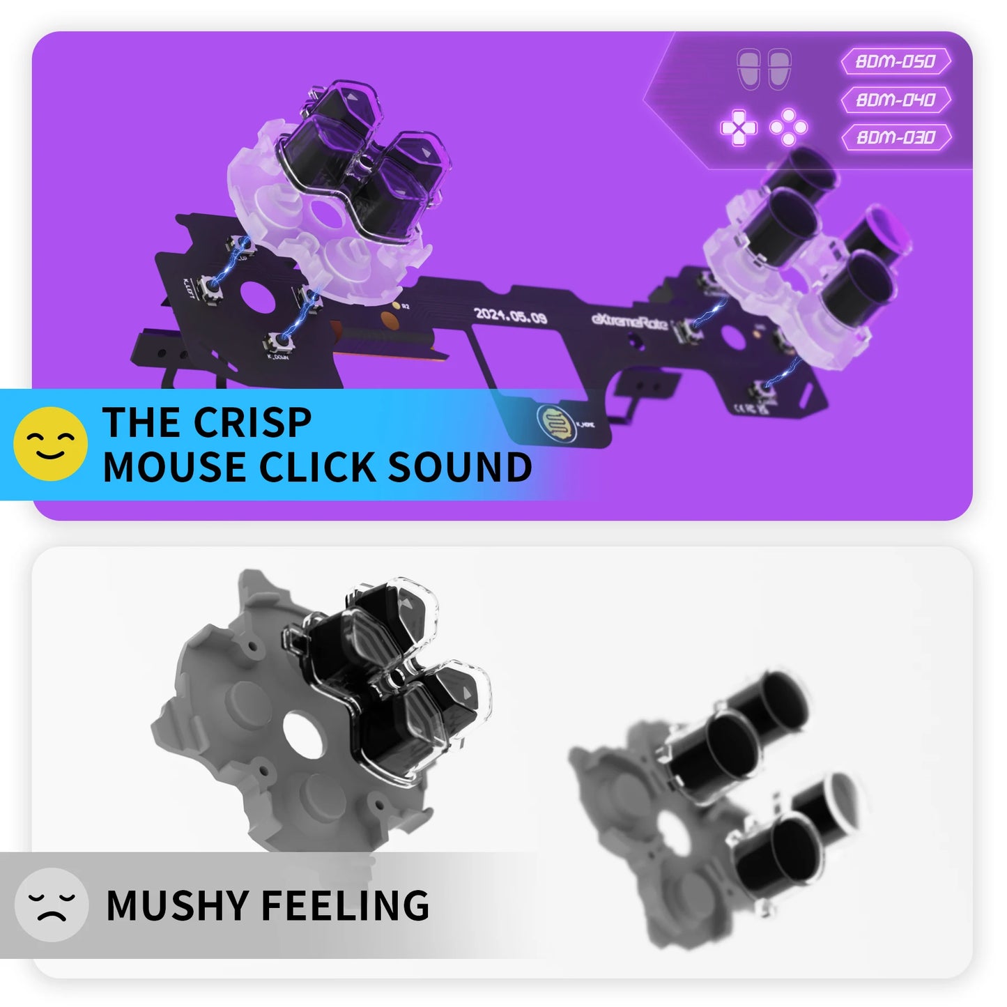 eXtremeRate Face Clicky Kit for ps5 Controller BDM-030/040/050/060, Hard Silicone Tactile Dpad Action Buttons Mouse Click Kit
