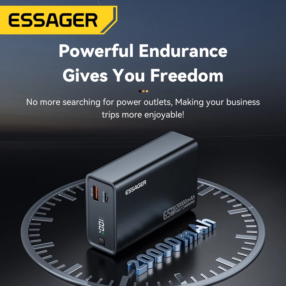 Essager Power Bank 20000mAh Portable PD 65W Fast Charging for iPhone17 16 15 Laptop Mac
