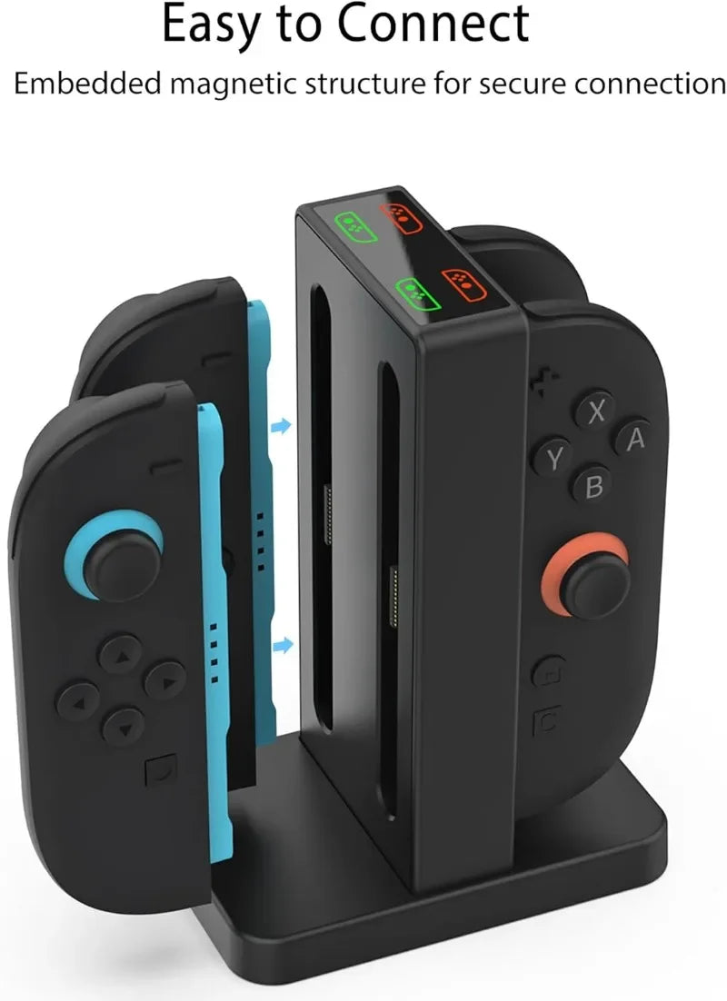 Magnetic Connection LED Indicator Charging Dock for Switch 2 JoyCons Controller Detachable Dock Station with 4 Charging Slots