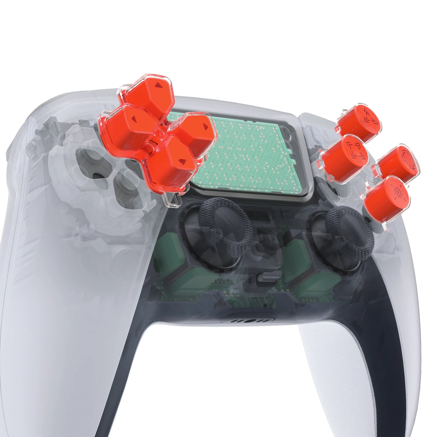 eXtremeRate Custom Dpad Action Buttons Three-Tone Black & Clear with Symbols D-pad Face Buttons Compatible with ps5 Controller