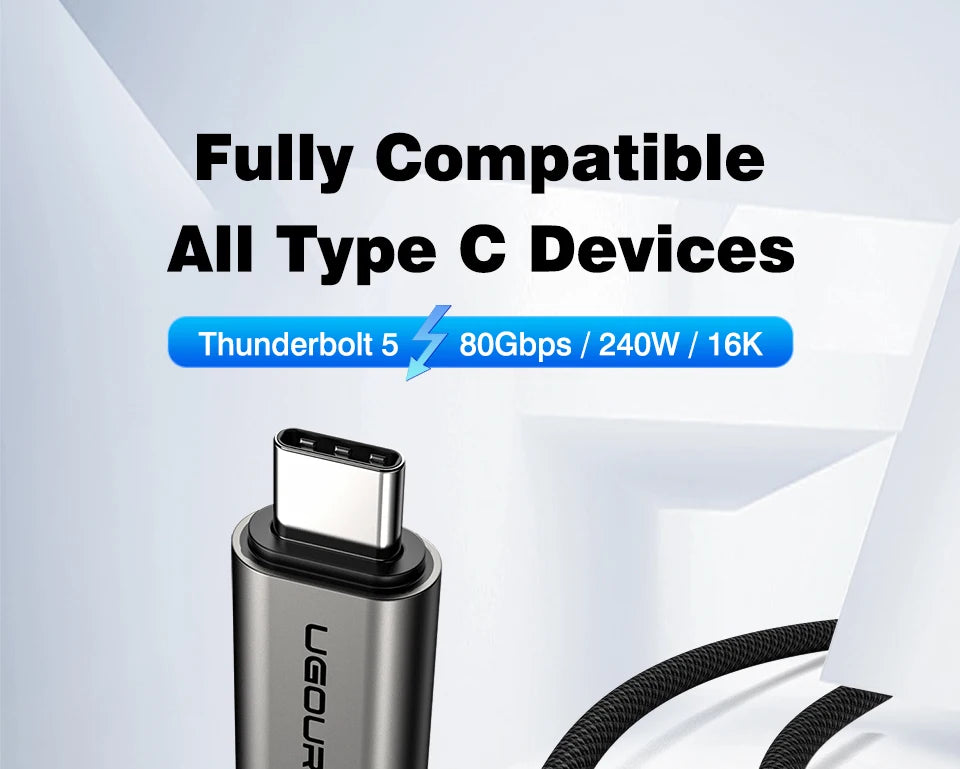 UGOURD 80Gbps Thunderbolt 5 Cable Certified Chip USB-C 20Gbps 240W 16K