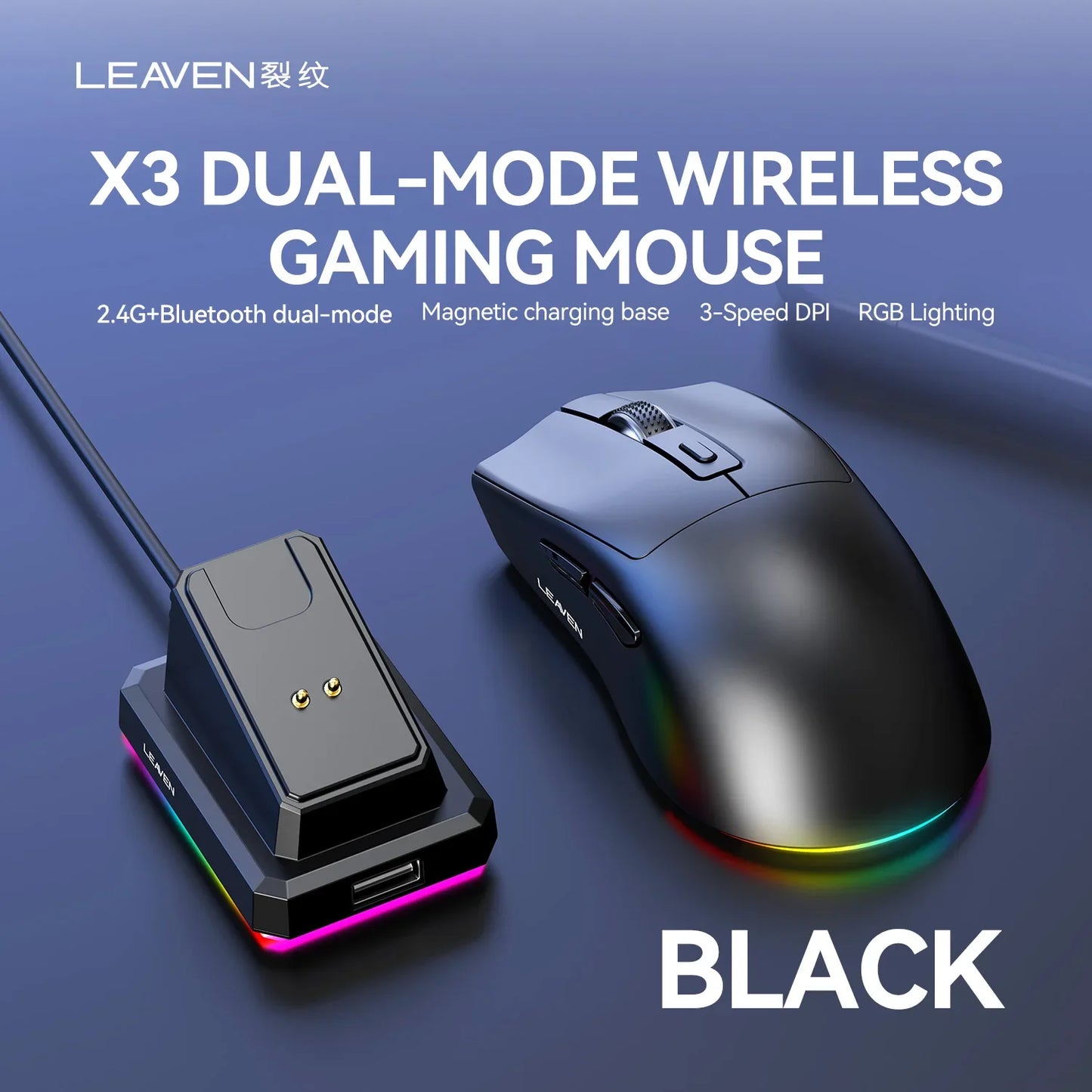 Leaven X3 Wireless Gaming Mouse with Charging Dock, Dual Mode Bluetooth/2.4G