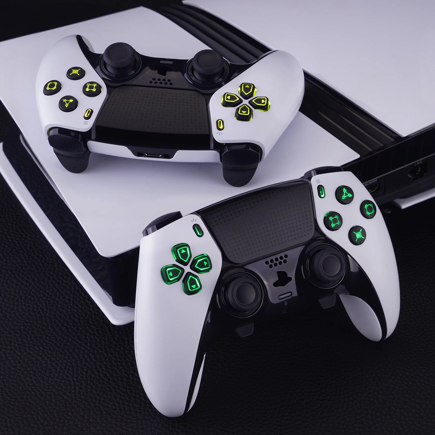 eXtremeRate Multi-Colors RGB Luminated D-pad Action Create Option Home Face Buttons D&F LED Kit for ps5 Edge Controller