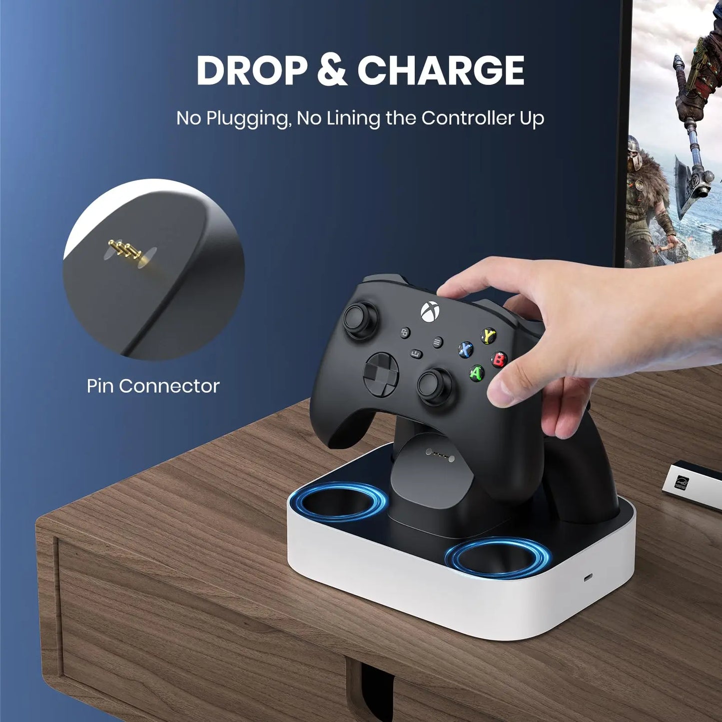 NEWDERY Controller Charger Station for Xbox One/Series X|S Controller Fast Charging Dock with 1100mAh Rechargeable Battery Packs