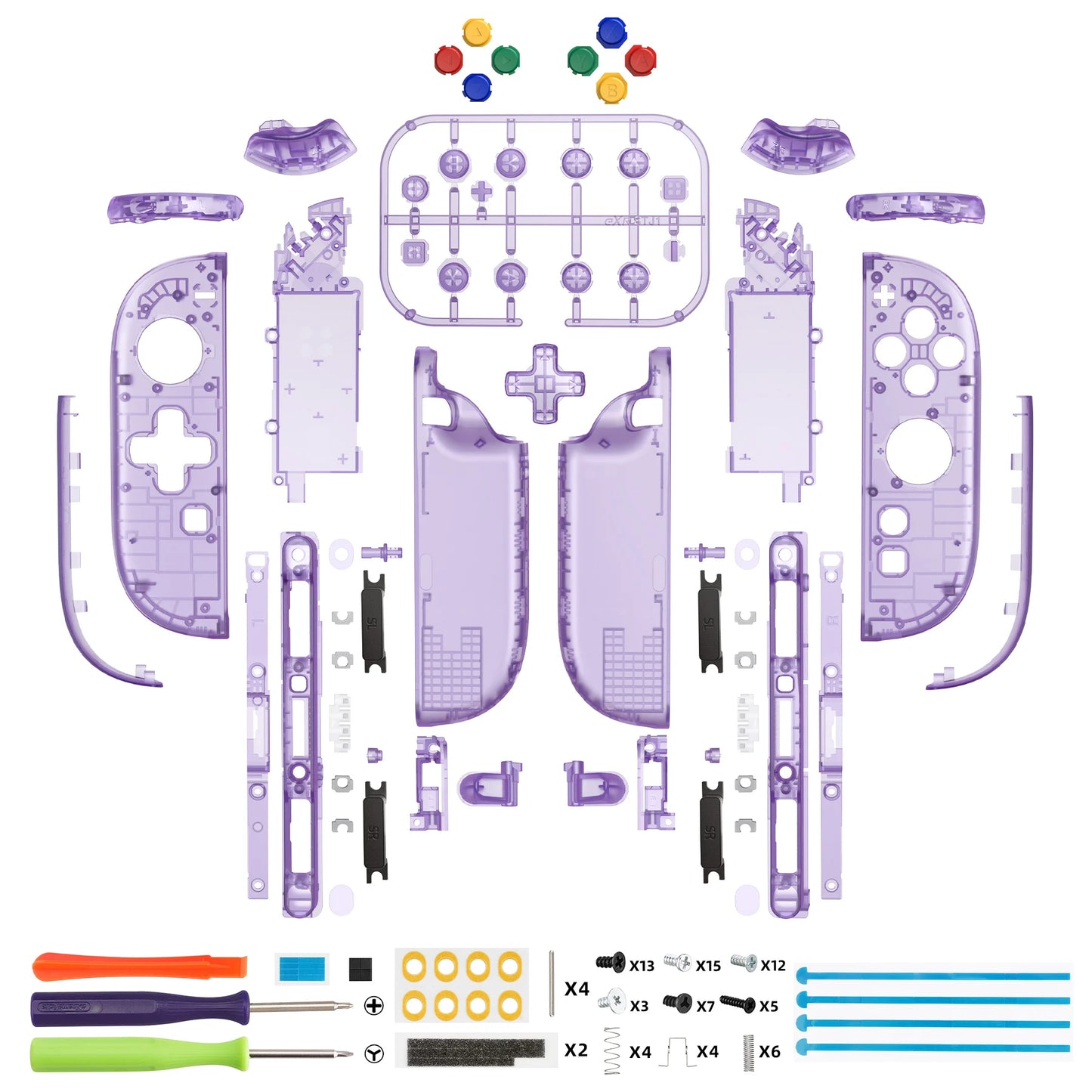 eXtremeRate DIY Replacement Housing (D-Pad Ver) Buttons for Joycon 2, Decorative Strips & Middle Bracket for Nintendo Switch 2