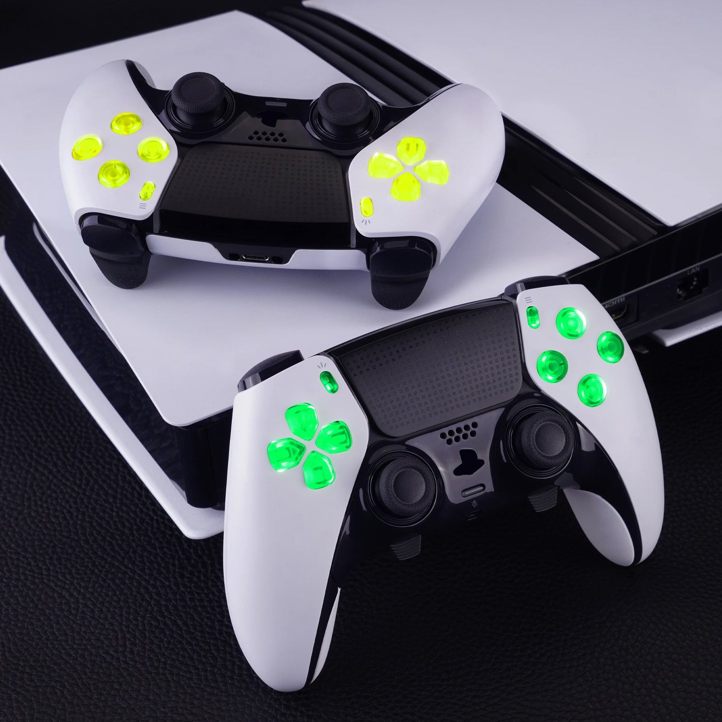 eXtremeRate Multi-Colors RGB Luminated D-pad Action Create Option Home Face Buttons D&F LED Kit for ps5 Edge Controller