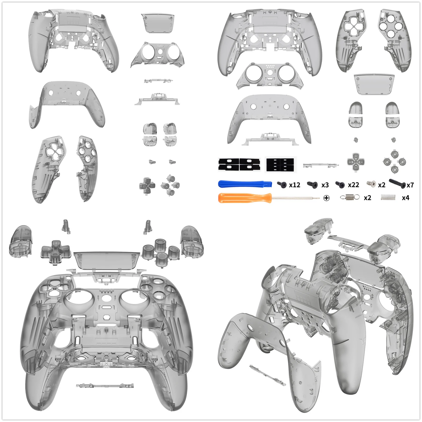 eXtremeRate Black Full Set Housing Shell with Buttons Touchpad Cover for ps5 Edge Controller - Single & Transparent Series