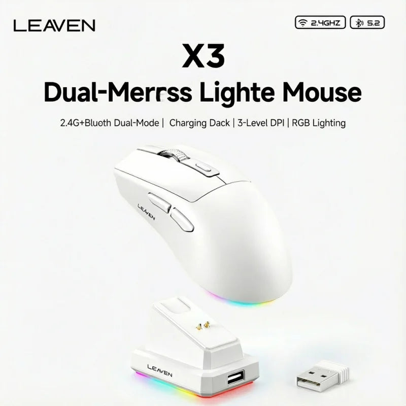 Leaven X3 Wireless Gaming Mouse with Charging Dock, Dual Mode Bluetooth/2.4G