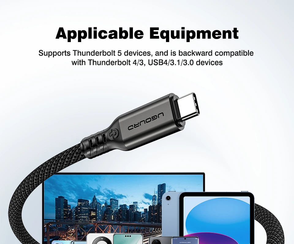 UGOURD 80Gbps Thunderbolt 5 Cable Certified Chip USB-C 20Gbps 240W 16K