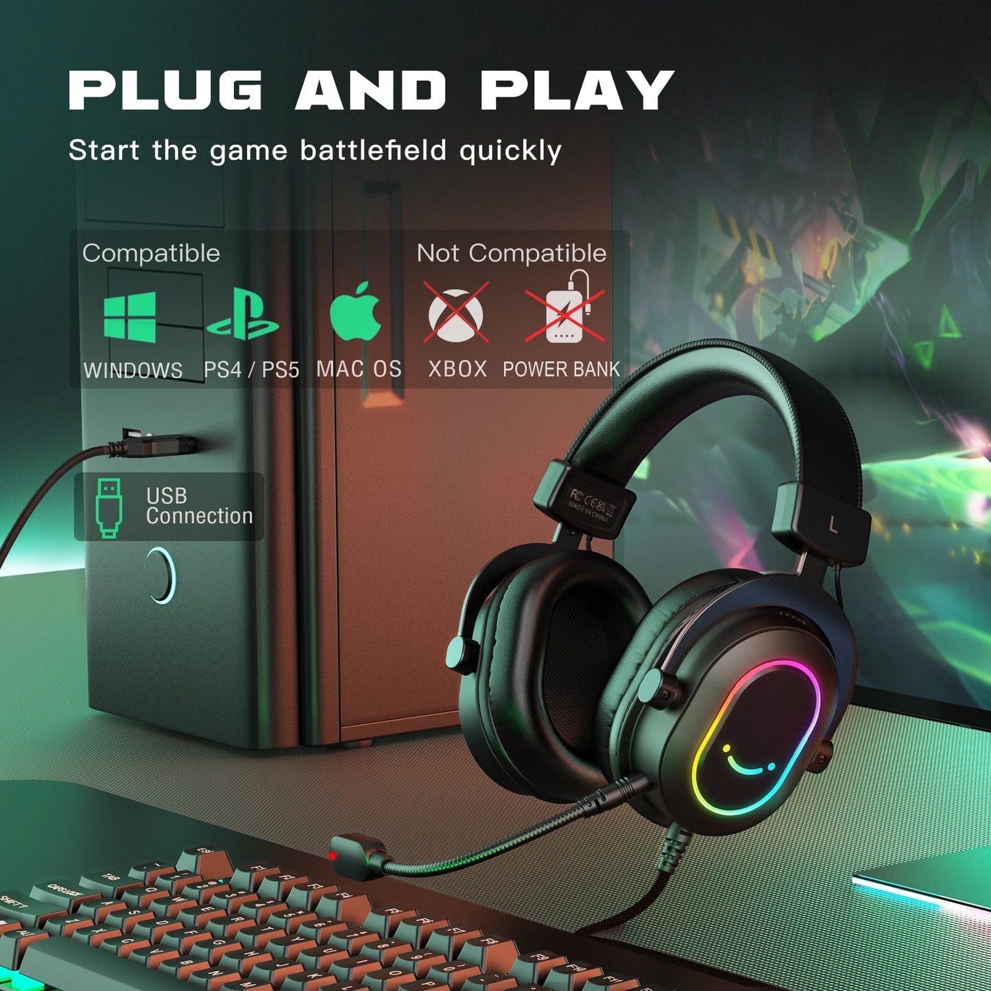 Fifine Dynamic RGB Wired Gaming Headset