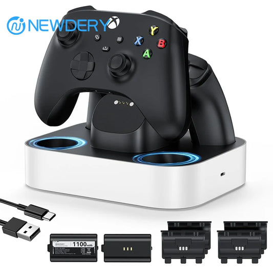 NEWDERY Controller Charger Station for Xbox One/Series X|S Controller Fast Charging Dock with 1100mAh Rechargeable Battery Packs