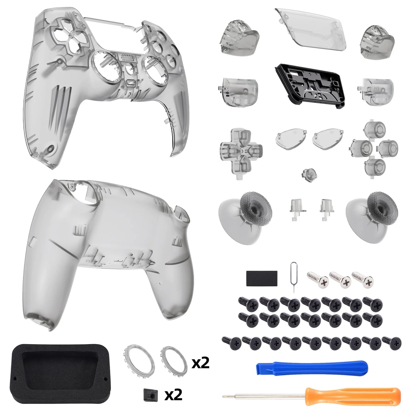 eXtremeRate Luna Redesigned Full Set Housing Shell Buttons Touchpad Cover for ps5 Controller BDM-030/040/050 - Clear Series