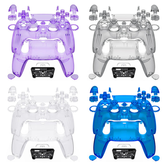 eXtremeRate Luna Redesigned Full Set Housing Shell Buttons Touchpad Cover for ps5 Controller BDM-030/040/050 - Clear Series