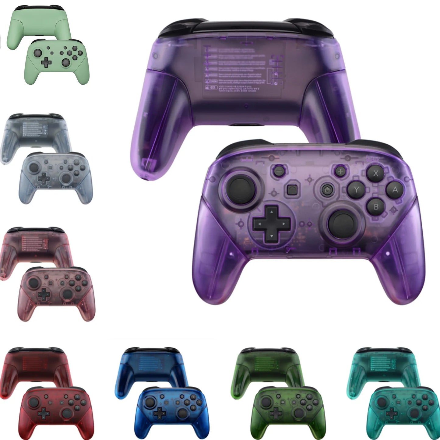 eXtremeRate Full Set Housing for NS Switch Pro Controller, Faceplate Backplate with Handles - Transparent & Single Seires
