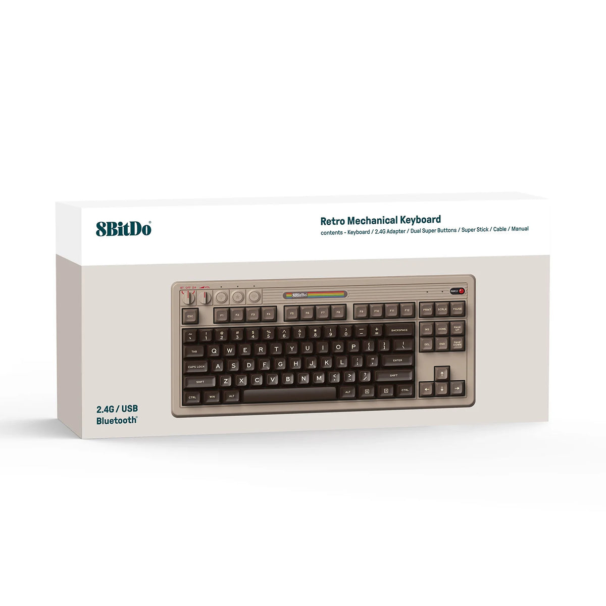 8BitDo Retro Mechanical Keyboard, BT/2.4G/USB-C Hot Swappable Gaming Keyboard with 87 Keys, Dual Super Programmable Buttons