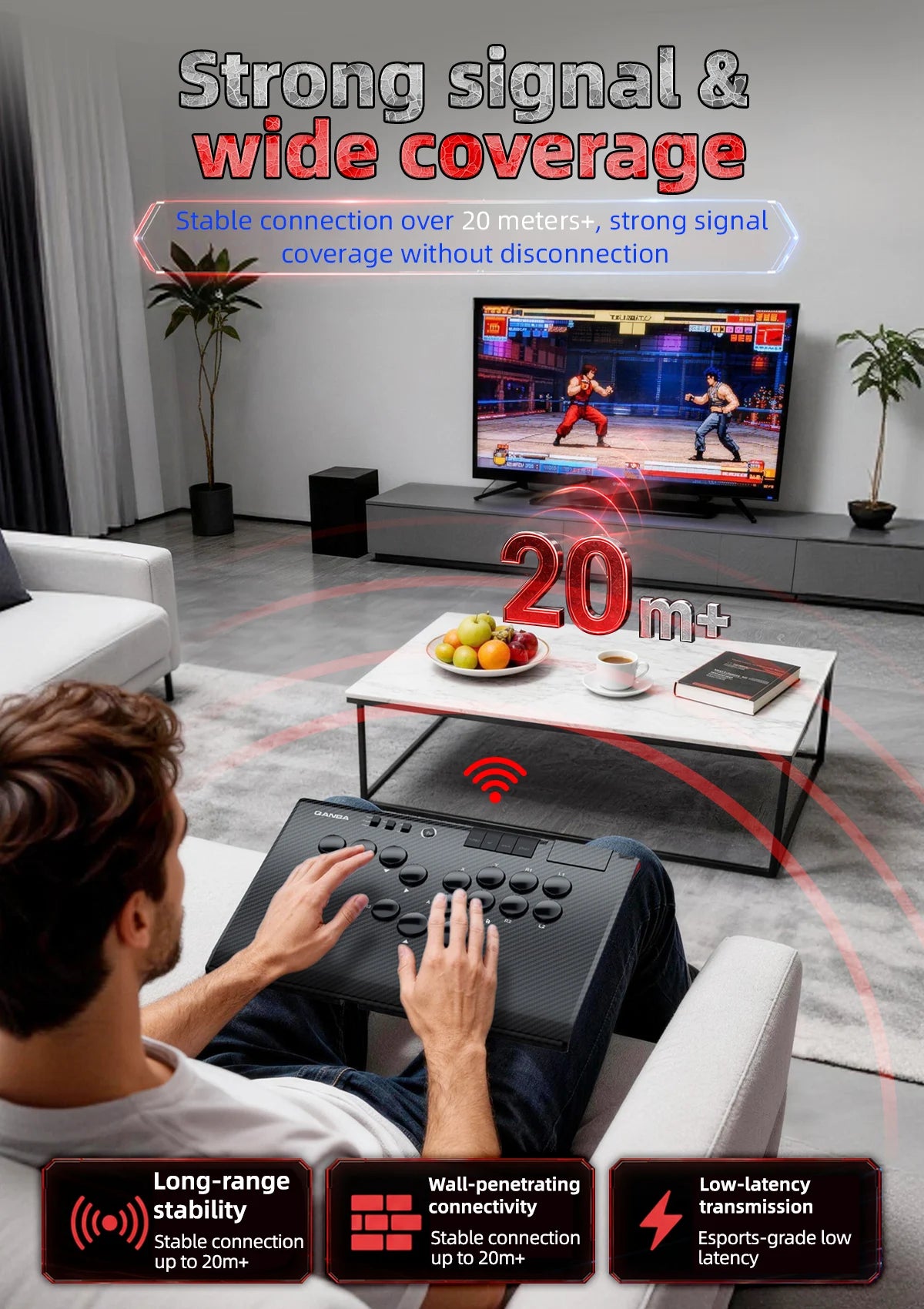 Qanba Ruby Wireless  Leverless Gaming Controller For PC/Steam/Android