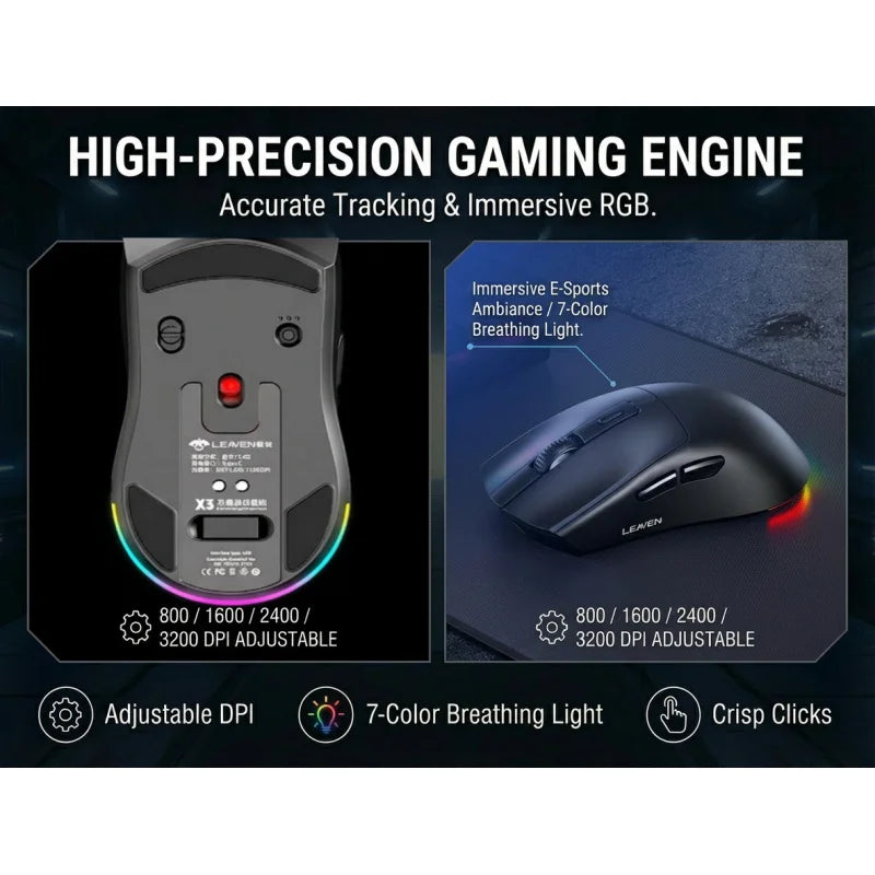 Leaven X3 Wireless Gaming Mouse with Charging Dock, Dual Mode Bluetooth/2.4G