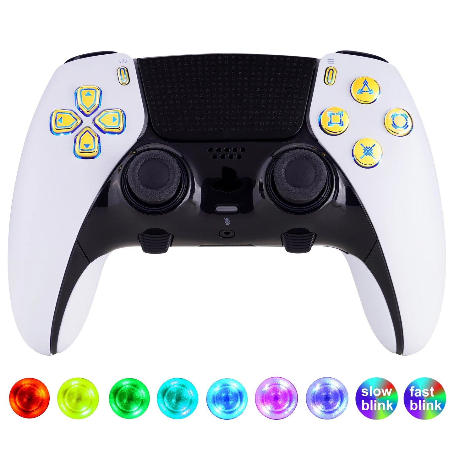 eXtremeRate Multi-Colors RGB Luminated D-pad Action Create Option Home Face Buttons D&F LED Kit for ps5 Edge Controller